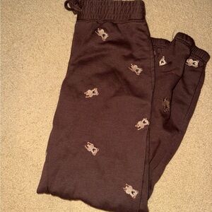 Pink Rose Brown Joggers with Cute Bear Print